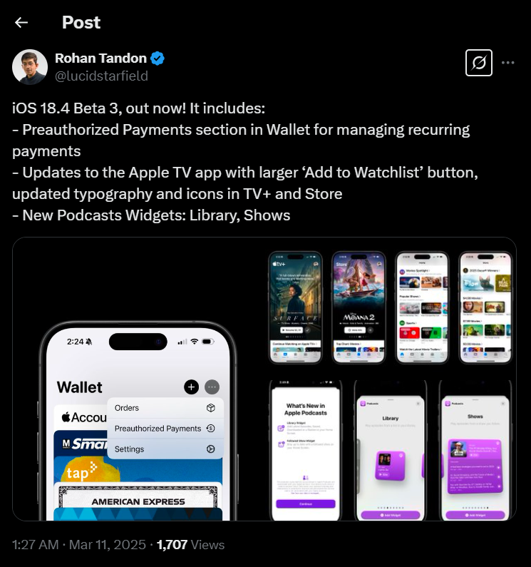 Apple પલ આઇઓએસ 18.4 બીટા 3 અપડેટ રિલીઝ કરે છે
