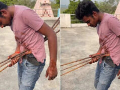 શરૂઆતમાં તે એક ખતરનાક અકસ્માત જેવું લાગે છે, વ્યક્તિ તેના પેટમાં ફસાયેલી પટ્ટીને કાઢવાનો પ્રયાસ કરી રહ્યો હતો, પરંતુ અંતે સત્ય બહાર આવ્યું, વીડિયોએ બધાને ચોંકાવી દીધા.